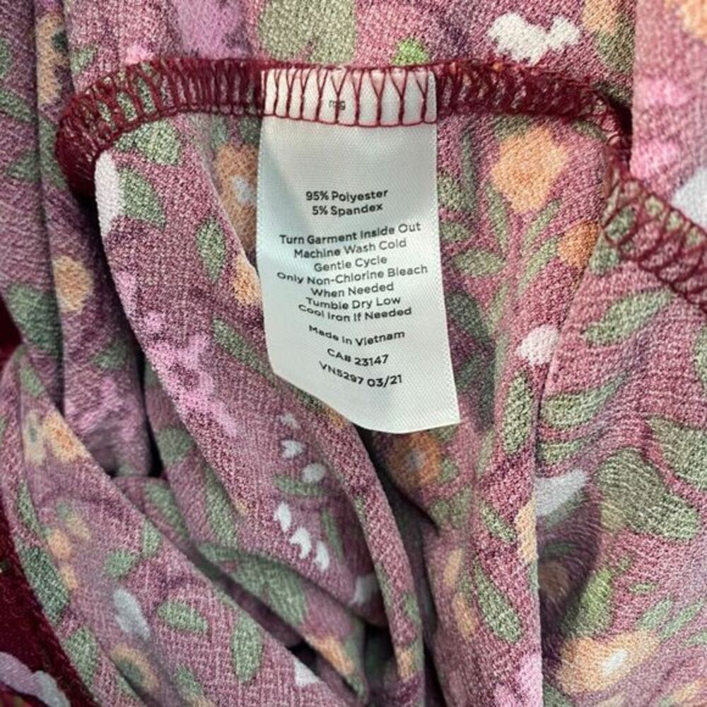 Talbots XL‎ Floral Belted Dress Burgundy Button Stretchy Cottagecore Liquid Knit - Picture 8 of 8